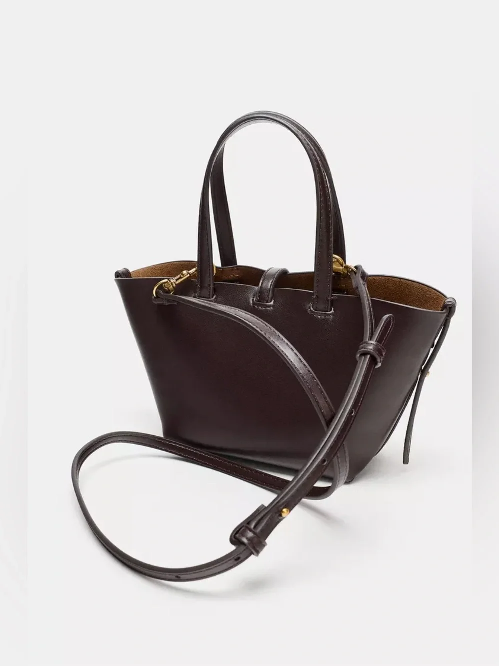 Zara Burgundy Red Brown Mini Basket Shopper Tote Bag Crossbody Shoulder Purse